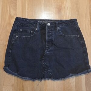 Distressed American Eagle Black Denim Button Fly Mini Skirt, Size 6